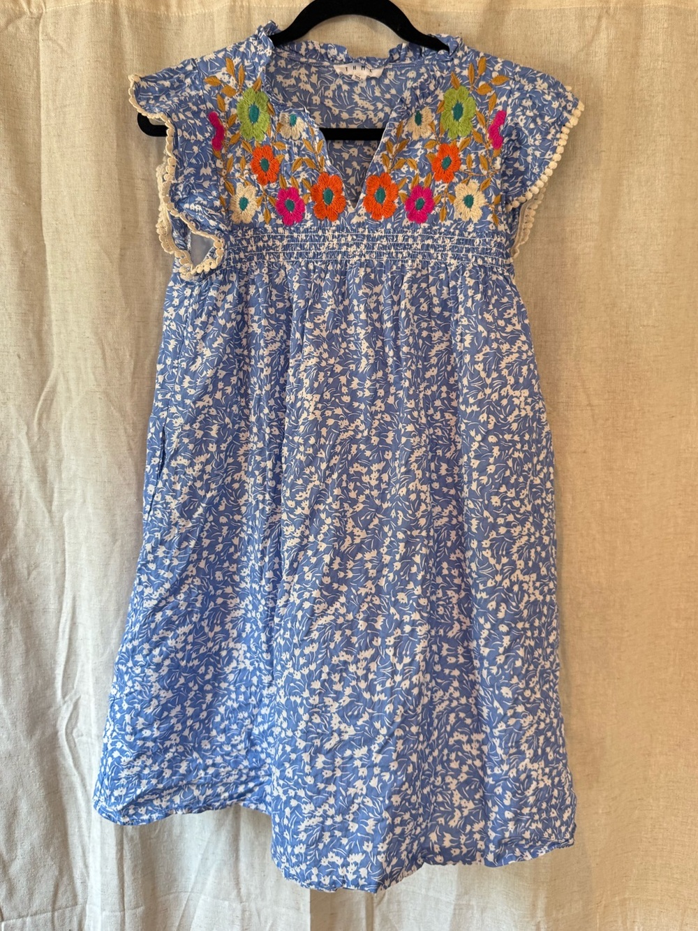 THML Blue Floral Dress with Multicolor Embroidered Yoke